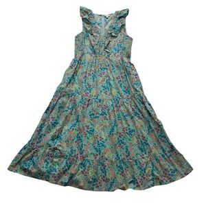 J.‎ Crew Factory Dress Women's 8 Green Midi V Neck Smocked Cottagecore Pockets